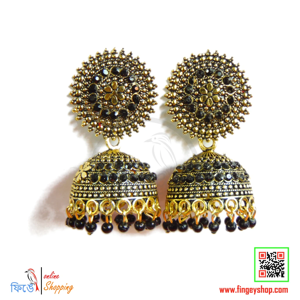 Colorful Jhumka (large) earrings with stone from Fingey Ecommerce/ Fingey ECOM